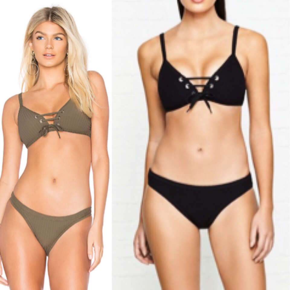 Seafolly Sz 6 Inka Rib Lace Up Brazilian Black Bikini! New!